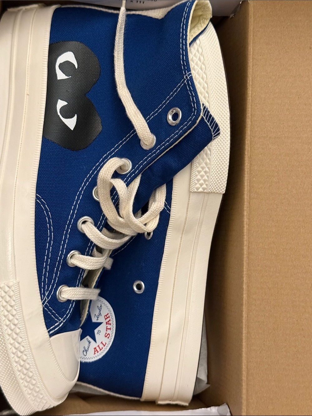 Comme des Garçons Converse NEW Blue High-Top Sneakers with Black Heart 8